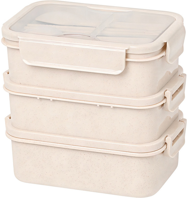 이지앤프리 밀프랩 퓨어박스 도시락통 3단, 크림, 1개