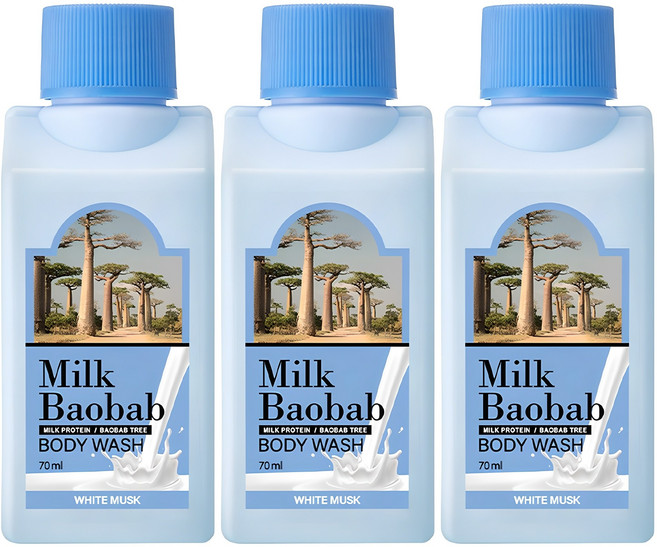 밀크바오밥 여행용 바디워시 화이트머스크, 70ml, 3개