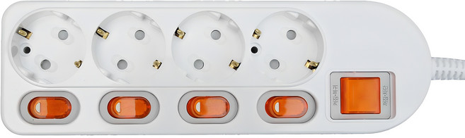 번개표 절전형 개별스위치 멀티탭 4구, 1.5m, 화이트, 1개