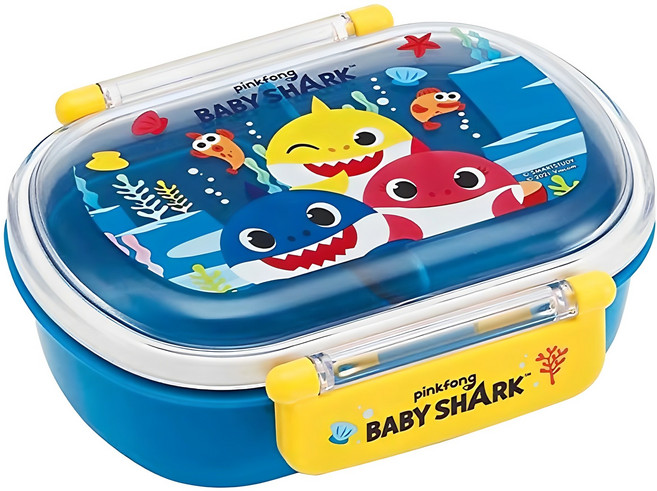 핑크퐁 은이온항균 공간뚜껑 타원 1단 런치박스, 베이비샤크, 1개