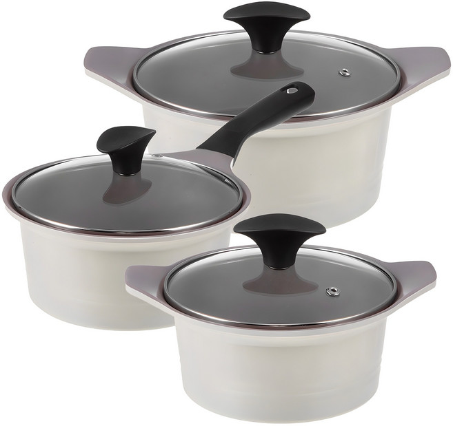 코멧 키친 세라믹 냄비 3종 세트, 베이지, 양수 냄비 16cm + 편수 냄비 18cm + 양수 냄비 20cm