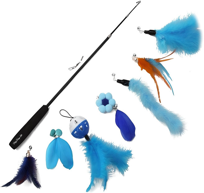 딩동펫 고양이 컬러풀 낚싯대 8종 세트, 블루, 1세트