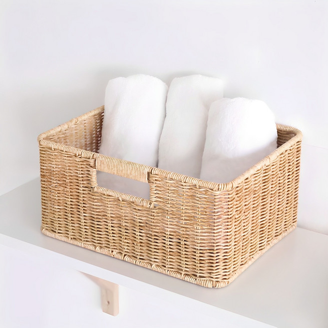 하우스레시피 PP라탄 직사각 바스켓, 베이지, 1개