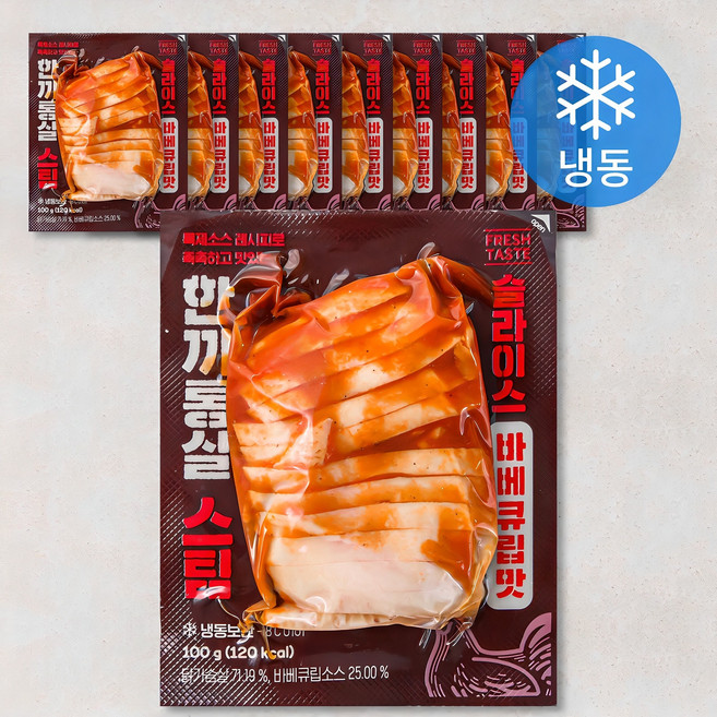 한끼통살 스팀 슬라이스 바베큐립맛 닭가슴살 (냉동), 100g, 1개입, 10개
