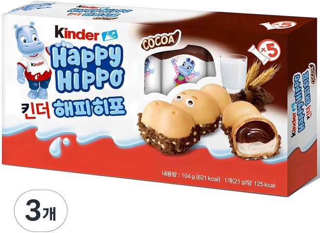 킨더 해피히포 T5 초콜릿, 104g, 3개