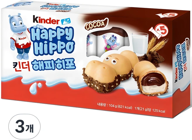 킨더 해피히포 T5 초콜릿, 104g, 3개 - 쿠팡