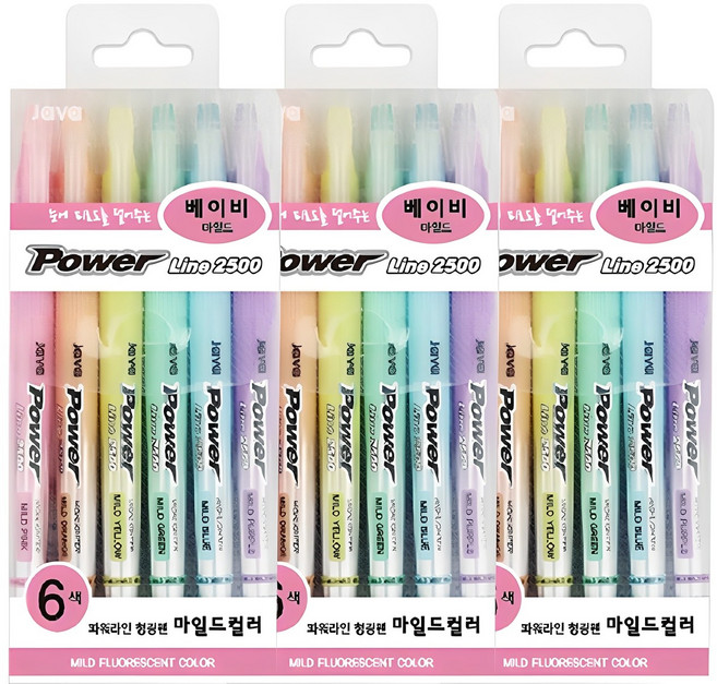 자바펜 파워라인 형광펜 6색 세트, 베이비마일드, 18개