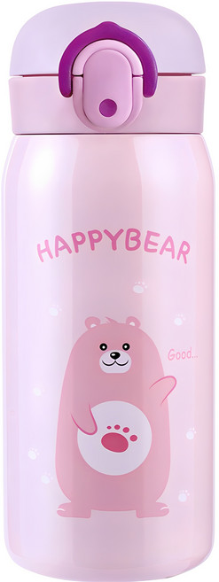 홈애니 해피베어 원터치 보온보냉병, 핑크, 350ml, 1개