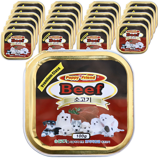 퍼피프랜드 강아지 사각 간식 캔, 소고기, 100g, 24개
