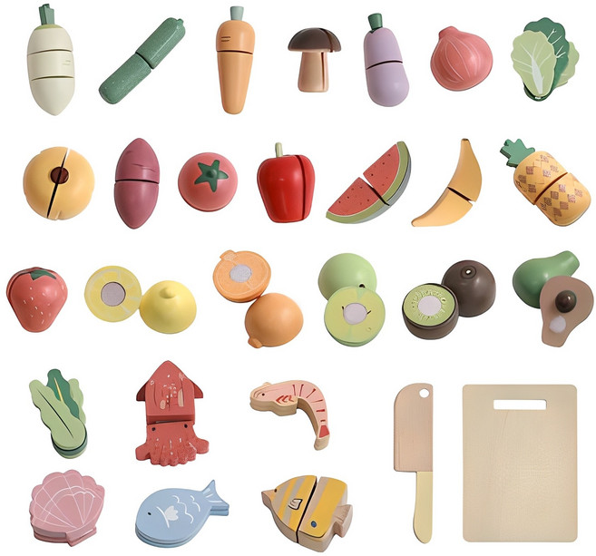 피에스타 원목 썰기 소꿉놀이, 혼합 색상, 1개