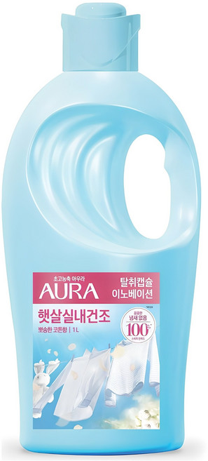 아우라 햇살실내건조 섬유유연제 뽀송한 코튼향 본품, 1L, 1개