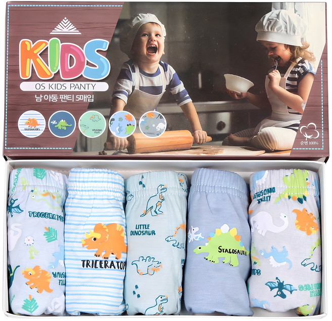 키즈라인 남아용 쥬라기 순면 삼각팬티 5매입 세트