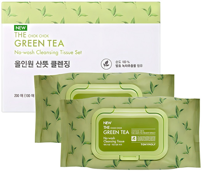 토니모리 더촉촉 그린티 노워시 클렌징 티슈 세트, 100매입, 2개