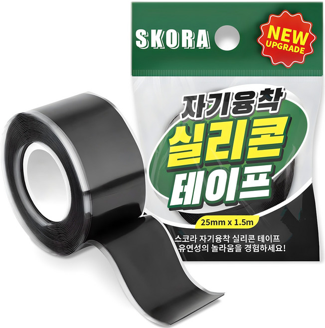 스코라 자기융착 실리콘 테이프 블랙 25mm x 1.5m, 1개