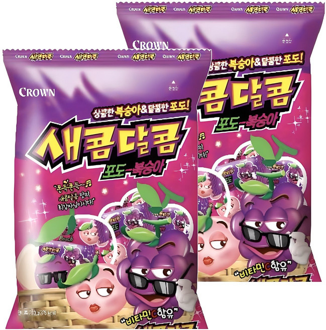 크라운 새콤달콤 포도 복숭아, 200g, 2개