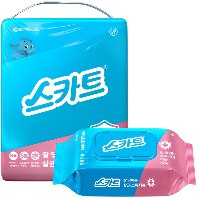 스카트 잘 닦이는 살균 소독 티슈, 4개