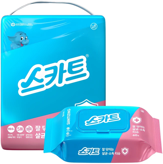 스카트 잘 닦이는 살균 소독 티슈, 4개 - 쿠팡