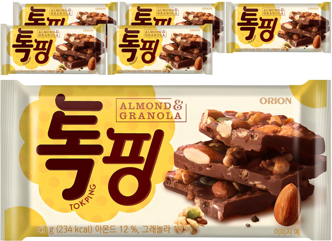 오리온 톡핑 초콜릿 아몬드 & 그래놀라, 43g, 6개