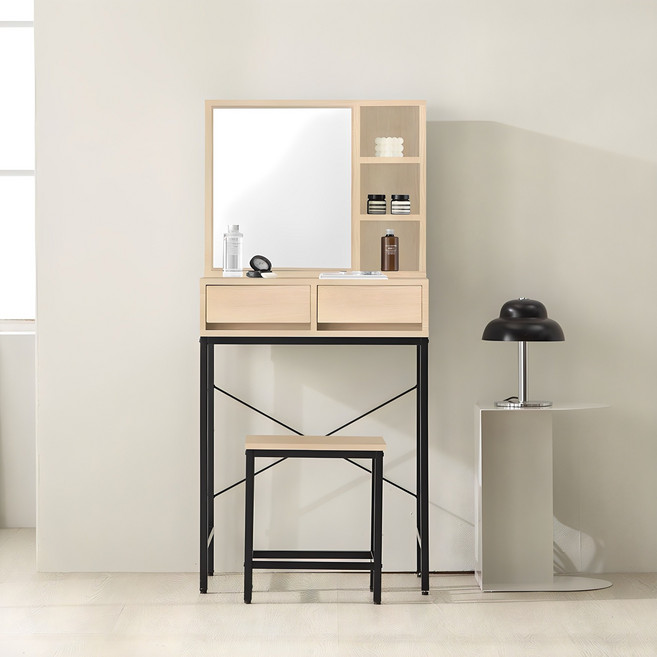 파로마 오스턴 600 수납 화장대 + 스툴 방문설치, 오크