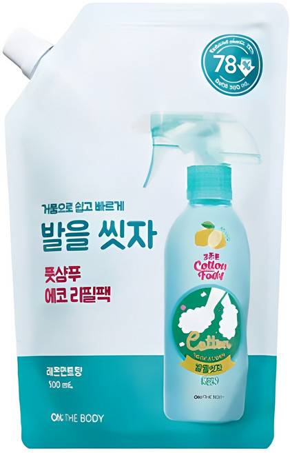 온더바디 코튼풋 발을 씻자 풋샴푸 레몬민트향 에코 리필팩, 1개입, 1개, 500ml