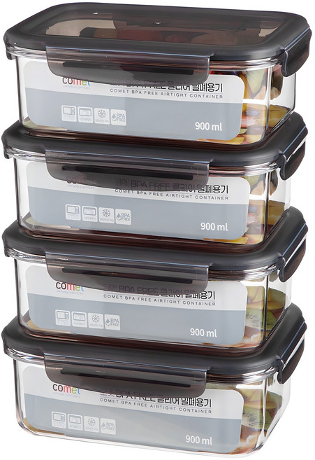코멧 국내생산 BPA FREE 클리어 밀폐용기 900ml, 4개, 단품