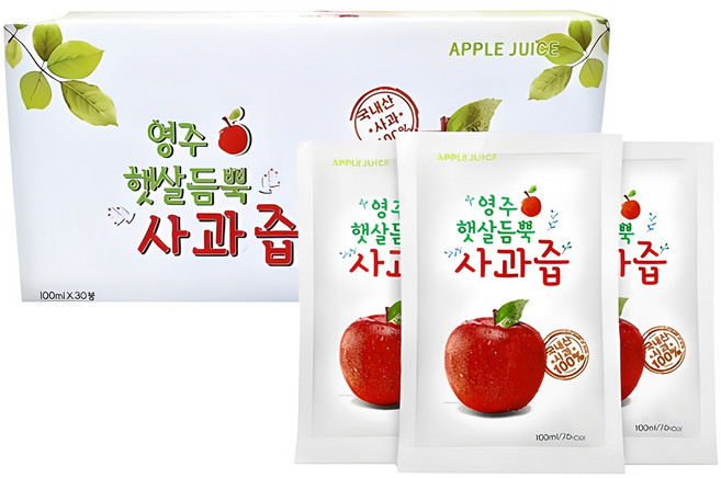 영주햇살듬뿍 사과즙, 100ml, 30개