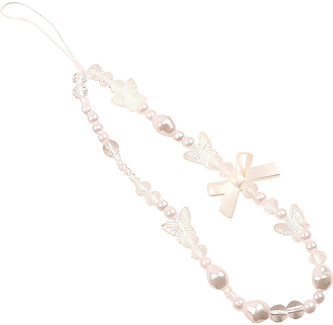 워너프 비즈 쿠잉 휴대폰 스트랩, 진주 리본 나비, 1개