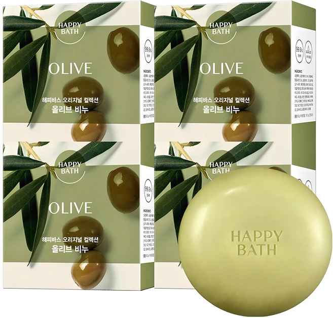 해피바스 올리브 에센스 비누 허브향, 90g, 4개입 - 쿠팡