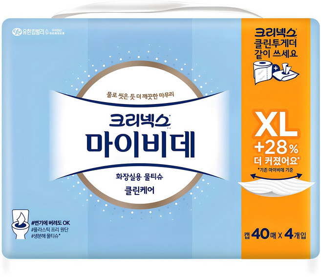 마이비데 클린케어 화장실용 물티슈 캡형 엑스라지, 55g, 40매, 4개