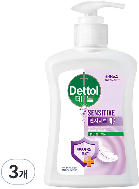 데톨 향균 핸드워시 센서티브, 3개, 250ml