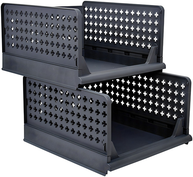 올리빙 국내 제조 크로스 접이식 슬라이딩 리빙박스, 그레이, 2개