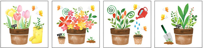 그래픽 타일 플라워포트 CSGT-29 4매, 혼합색상, 21 x 21 cm