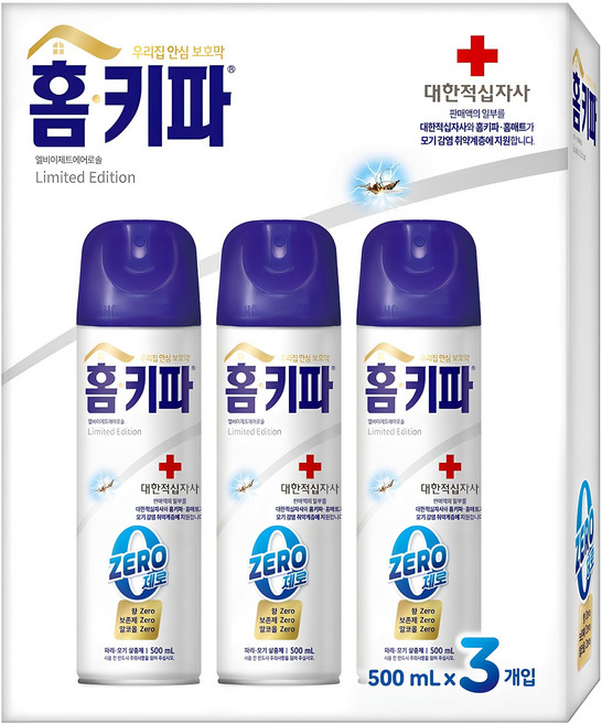홈키파 대한적십자사 제로 에어졸 살충제 3p, 1세트, 1.5L