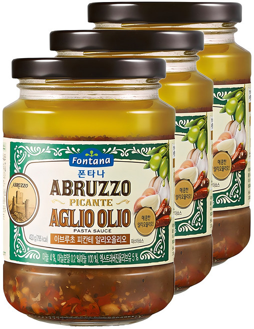 폰타나 아브루초 피칸테 알리오올리오 파스타소스, 430g, 3개