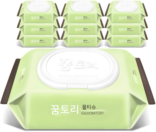 꿈토리 뉴 가득찬 챔프 엠보싱 유아물티슈 캡형, 55g, 100매, 10개