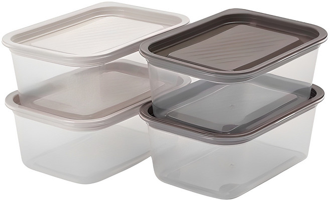 나인웨어 모던 바로밥 전자레인지 사각용기 세트, 1개, 아이보리 540ml (2P) + 그레이 540ml (2P)