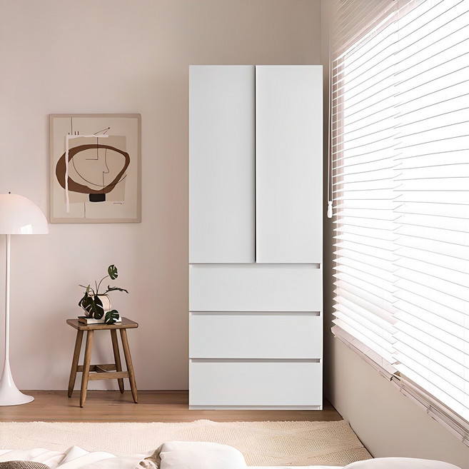 삼익가구 국내 제조 리뉴 키큰 800 3단 서랍형 긴옷장 방문설치, 화이트