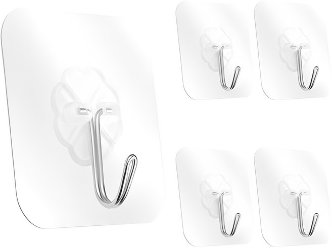 디오셀 무타공 접착식 벽걸이 후크, 투명, 5개