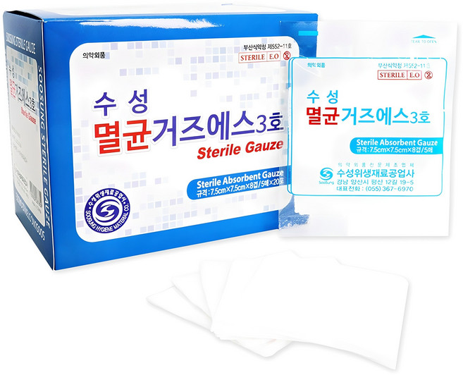 수성 멸균거즈에스 3호 7.5cm x 7.5cm x 8겹, 100개입, 1개