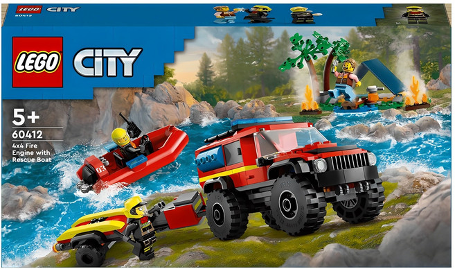 레고 시티 60412 4 x 4 소방트럭과 구조용 보트, 혼합색상, 1개