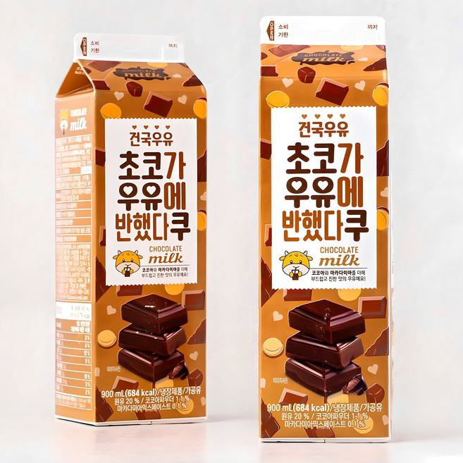 건국유업 초코가 우유에 반했다쿠, 900ml, 2개