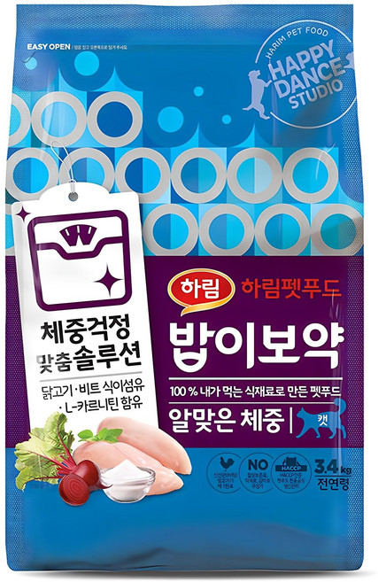 하림펫푸드밥이보약 고양이 기능성 사료, 다이어트(체중유지), 3.4kg, 1개