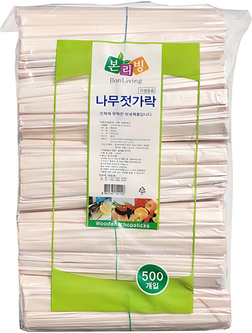 본리빙 개별 비닐포장 나무 젓가락, 500개입, 1개