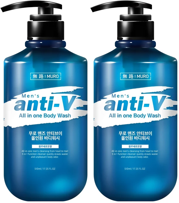 무로 맨즈 안티브이 올인원 바디워시 블루페로몬향, 510ml, 2개 - 쿠팡