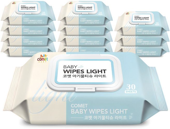코멧 아기물티슈 라이트 휴대용 캡형, 40g, 30매, 12개