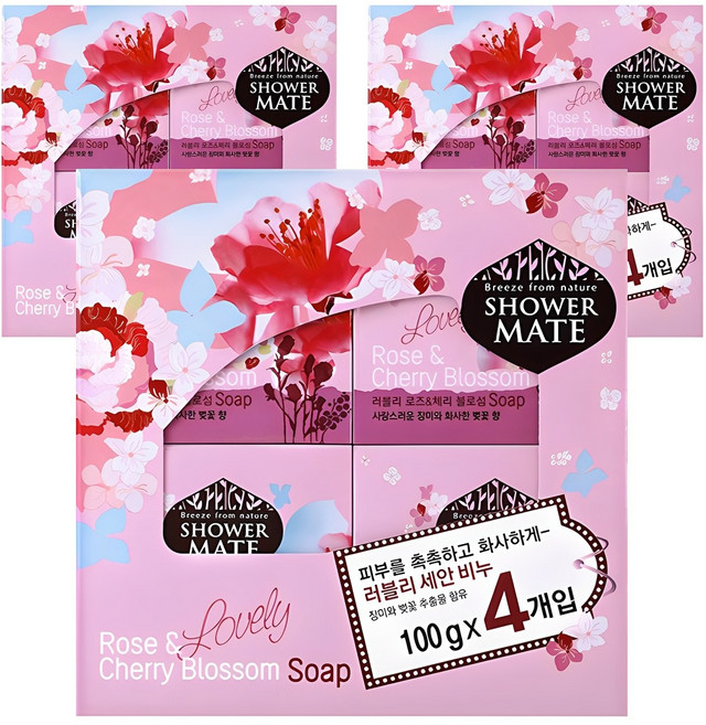 샤워메이트 세안 비누 러블리 로즈 앤 체리 블로섬, 100g, 12개입