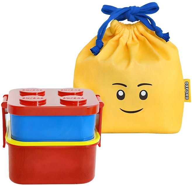 옥스포드 아동용 2단 런치박스 + 파우치, 레드 + 옐로우, 1세트