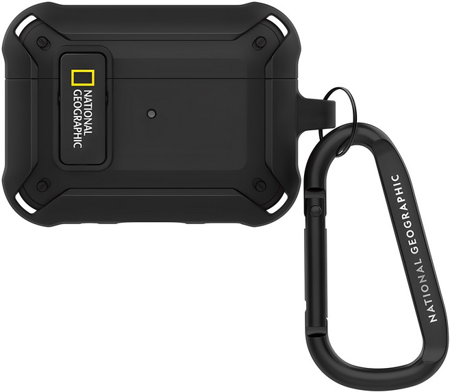 스킨플레이어 내셔널지오그래픽 러기드 범퍼 락 케이스, 에어팟프로2, 블랙 + 카라비너, 1개