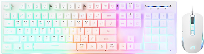 ABKO HACKER 彩虹 LED 電競鍵盤 + 滑鼠組, 白色, KM400, 一般型