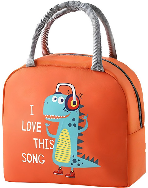 클레어라 귀여운 캐릭터 보온 보냉 도시락 가방, 오렌지 공룡, 1개
